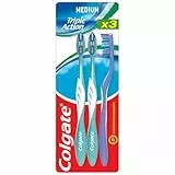 COLGATE – Cepillo de dientes triple acción medio – Limpieza interdental – Blancura natural – Aliento fresco – Juego de 3 cepillos