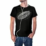 KMF T-SHIRT - Camiseta Hombre algodón Planetas Disco Vinilo Platos DJ (XL, Negro)
