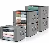 edihome, Cajas Almacenaje Ropa, Bolsas para Guardar Ropa, Organizador Armario, con Asas Reforzadas, Cajas Organizadoras, Fundas de Tela Resistente (Gris claro, Pack de 5)