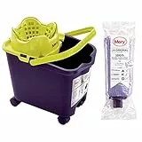 Mery | Set Cubo y Fregona Microfibra Super Absorbente | Cubo Escurridor Automático y Ruedas 360º | Cabezal Fregona Extragrande | No deja Ratro | Morado | 14L | Medidas :38,2 x 25,5 x 39,5 cm
