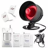 KERUI Alarmas para Casa,125dB Ring Alarm Kits de Seguridad con 1 Sirena, 2 Sensor Puerta,2 Mandos A Distancia,1 Sensores de Movimiento, Alarma Sin Cuotas Trabajo con Garaje, Casa