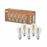 OSRAM Lámparas LED de alta eficiencia con clase de eficiencia energética A, Paquete de 5 bombillas, reemplaza de 100W, blanco cálido (2700K), E27, vidrio de filamento
