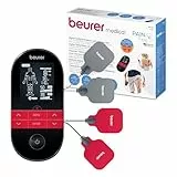 Beurer EM 59 Electroestimulador digital con función calor, tens, ems y masaje, 2 canales, función calor, 4 electrodos, con pads de gel, intensidad regulable, temporizador, color negro rojo