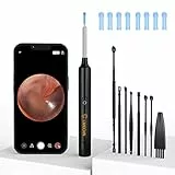 LMECHN Limpiador de Oidos Cera 3,5mm WiFi Otoscopio Limpiador de Oídos con 6 LED 1926P Limpiador Oidos Adultos con 6 Puntas de Silicona suave y 8 Kit 360° Limpieza de Oídos para iOS y Android-Negro
