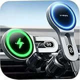LISEN 15W Cargador Magnetico Inalámbrico, Soporte Movil Coche Magsafe, Carga Rapida, Compatible iPhone 15 Pro Max/Pro/Plus/14/13 Mini Samsung