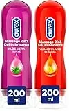 Durex Lubricante Play Massage 2 en 1 Gel de Masaje Corporal Erótico y Estimulante Ylang-Ylang y Aloe Vera, 2 x 200 ml - Total : 400 ml