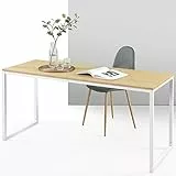 Zinus Jennifer Mesa de escritorio 160x61x74 cm - Mesa de estudio moderna de metal y madera - Mesa de ordenador - Marrón y blanco