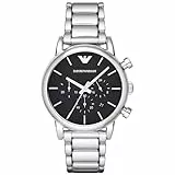 Emporio Armani Reloj Hombre, Movimiento cronógrafo de cuarzo, caja de acero inoxidable plateado de 41 mm con correa de acero inoxidable, AR1853, Tono plateado y negro