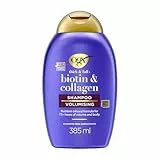 OGX Biotin & Collagen Thick & Full+ Shampoo (385 ml), champú voluminizador de biotina y colágeno, con tensioactivos sin sulfatos, texturizador de cabello con 72 h de volumen