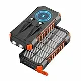 Fandealo Cargador Solar Power Bank 27000mAh - 22,5W Batería Externa Inalámbrica con 2 Cables Integrado y Linterna LED, PD QC 3.0 USB-C Carga Rápida Cargador Portátil para Teléfono Tabletas