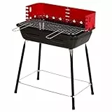 AKTIVE Barbacoa carbón portátil, Con cortavientos, De acero, Parrilla regulable 4 alturas, Tamaño pequeño, 42x42x54 cm, Cocina exterior, Para espacios pequeños (63109)