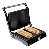 Mellerware -Parrilla Eléctrica Hotty!2200W, Revestimiento Antiadherente, Regulador Temperatura LED, Obertura 180º , Placas Adaptables, Superficie 29×46cm, Grill Acero Inoxidable, Libre PFOA,Multicolor