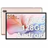 FACETEL Tablet 10 Pulgadas Android con Octa-Core 2.0 GHz, 12GB RAM + 128GB ROM (1TB TF), 5G WiFi + Bluetooth 5.0, 5MP+8MP, HD IPS, Facciale ID, Widevine L1, Tablet con Case - Oro Rosa