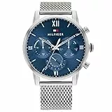 Tommy Hilfiger Reloj Analógico de Cuarzo Multifunción para Hombre con Correa de Malla de Acero Inoxidable Plateada - 1791881