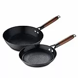 MasterPro Odin - Parrilla redonda de 32 cm, antiadherente, asas ergonómicas de madera de acacia, ideal para cocinar en barbacoa, apto para inducción y horno, sin