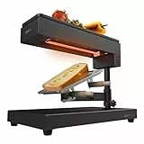 Cecotec Raclette Cheese&Grill 6000 Black. Potencia 600 W, Función Grill, Acabado Acero INOX, Termostato Regulable, 2 espátulas de Madera, Parrilla Superior Antiadherente