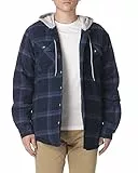 Wrangler Authentics Men's Long Sleeve Quilted Lined Flannel Shirt Jacket with Hood, Total Eclipse with Heather Gray Hood, L