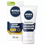 NIVEA MEN Sensitive Hidratante Protector FP15 (1 x 75 ml), 0% alcohol antirritación crema facial hidratante para hombres con piel sensible, con protector solar FP15