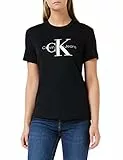 Calvin Klein Camiseta de Manga Corta Mujer Core Monologo con Cuello Redondo, Negro (CK Black), S