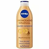 NIVEA Q10 Loción Corporal Reafirmante + Autobronceadora (400 ml), crema hidratante corporal con coenzima Q10, crema bronceadora para tono de piel claro a medio