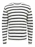 JACK & JONES Jjesummer Knit Crew Neck Sn Jersey de Punto, Cloud Dancer/Stripes:w. Sky Captain, L para Hombre