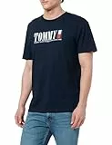 Tommy Jeans Camiseta de Manga Corta Hombre Flag tee Regular Fit, Azul (Dark Night Navy), XS