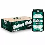 Mahou Clásica, Pack 28 Latas x 33cl, Cerveza Dorada Lager, Auténtica Cerveza Mahou Con Sabor Suave, Refrescante y Con Espuma Consistente, 4.8% Vol. Alcohol