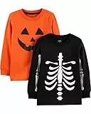 Simple Joys by Carter's Camisetas de Manga Larga de Halloween Bebé Niño, Pack de 2, Esqueleto/Estampado de Calabazas de Halloween, 6-9 meses
