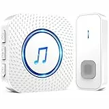 SURFOU Timbre Inalámbrico Exterior Interior Impermeable, Campainha Sem Fios, Wireless Doorbell Puerta para Casa 400M de Alcance con 55 Melodías, 5 Volumen (1 blanco receptor + 1 blanco transmisor)