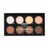 NYX Professional Makeup Paleta de contouring Highlight & Contour Pro Palette, Kit de contouring en polvo, 8 tonos de acabado mate y brillante