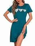 Marvmys Camisones Mujer Agodón Verano Manga Corta Lindo Impresión Corazón Suave Elegante Camisón Azul XL