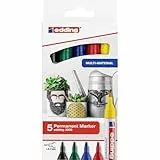 edding 3000 marcador permanente - rojo azul verde amarillo negro - juego de 5 colores - punta redonda - indeleble de secado rápido resistente al agua y a los borrones - cartón plástico madera metal