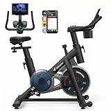 MERACH Bicicleta estática silenciosa con monitor LCD mejorado, bicicleta de ciclismo de interior con resistencia ajustable para entrenamiento cardiovascular en casa, con aplicación propia, hasta 136