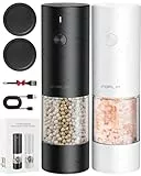 FORLIM Juego de molinillo eléctrico de sal y pimienta, recargable por USB, con LED, con mecanismo de cerámica ajustable, 7 niveles de grosor ajustable (negro y blanco)