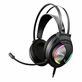 KROM Kappa - Auriculares Gaming con micrófono, Sonido Stereo RGB LED Rainbow, Altavoces 50mm, Diadema Ajustable, Micro Flexible, USB, Compatible PC, Negro