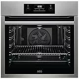 AEG BES331111M Horno Multifunción con Función Limpieza AquaClean, 9 funciones, Cocción Uniforme, Ventilador XXL, Reloj Electrónico + Mandos, Antihuellas, Bandeja XXL, Inox, Clase A, 72 Litros