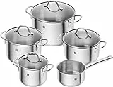 ZWILLING Juego de ollas Flow, 4 tapas, aptas para inducción, acero inoxidable, 5-teilig