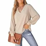 TcIFE Blusas Elegantes para Mujer, Encaje, Cuello en V, Mangas abullonadas, Camisas de Manga Larga, Trajes Casuales Elegantes, Ropa de Trabajo, Blusas y Camisas para Mujer