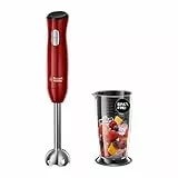 Russell Hobbs Batidora de Mano Desire - Cuchillas Acero Inoxidable, Vaso de 0,5L, 2 Velocidades, Función Pulse, Piezas Lavables en Lavavajillas, Rojo - 24690-56