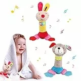 BelleStyle Sonajero de Juguete Muñeca de Peluche, 2 Piezas sonajero bebe, Sonajero Peluche Juguete para Bebé Sonajeros y aros de Peluche, Regalos para Bebes 0+ Meses (Perrito, Conejo)