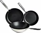 Amazon Basics Juego de Utensilios de Cocina de Inducción Sartenes y Wok, Antiadherentes, Acero Inoxidable, 24/28/28 cm, 3 Unidad, Plata