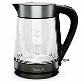 Tesla Hervidor de Agua Eléctrico KT300X - 1.7 Litros, 2200W de Potencia, Acero Inoxidable, Indicador LED, Tapa Pop-Up, Apagado Automático, Tecnología STRIX, Control Nivel de Agua (Color Negro)