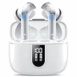 Auriculares Inalámbricos Bluetooth, Auriculares Bluetooth 5.3 con 4 HD Mic HiFi Estéreo, Reducción de Ruido,14.2 mm Controlador dinámico, IP7 Impermeable 50H Cascos Inalambricos Blanco