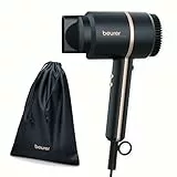 Beurer HC 35 Secador de pelo, secador compacto con función iónica para un cabello brillante y suave, boquilla de peinado incluida, 1600-2000 W, Color Negro/Rosado, 1 Unidad