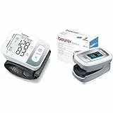 Beurer BC28 Tensiómetro de muñeca, color blanco + PO 30 Pulsioxímetro, medición saturación de oxígeno y frecuencia cardíaca, pantalla a color de fácil lectura