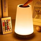 Auxmir Luz Nocturna LED, Lámpara de Mesita de Noche, Iluminación de Ambiente, Control Remoto y Tactil, Temporizador, Recargable 1800mAh con USB, 13 Colores de Luz, para Dormitorio, Marrón Oscuro