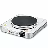 Grunkel - Hornillo Eléctrico de 18,5cm de Placa. Cocina Eléctrica portátil ideal para Caravanas, Camping o Cocinas Pequeñas - EHP-118INOX - Apto para todas las Sartenes - 1500W - Acero inoxidable
