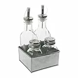 Equinox 529985 Juego de recipientes para condimentos - Juego de aceitera y vinagrera, salero y pimentero - Vinagrera - Tapas de acero inoxidable y soporte de zinc