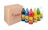 Jovi - Témpera líquida, Estuche 6 botes de 1L, Colores Primarios, Pintura a base de ingredientes naturales, Fácil de lavar, Sin gluten, Ideal para uso escolar (511/6A)