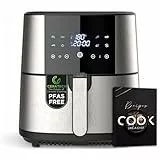 MasterPRO ROCKET 600 - Freidora de aire caliente 6L SIN PFAS 1800W 6L con Revestimiento Cerámico CERATECH - Pantalla táctil LED - Termostato desde 80-200°C - Cesta extraíble - Carcasa Acero Inoxidable